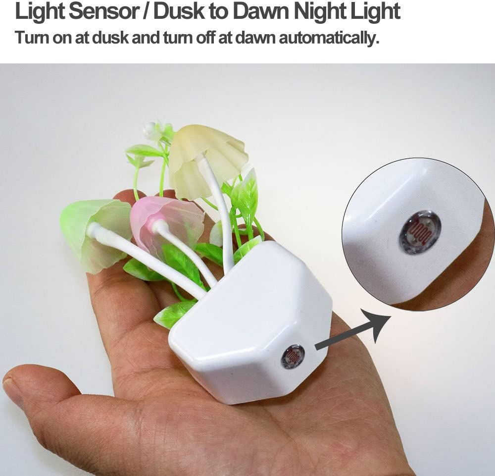 2 Pack Night Sensor Led Light Plug-In Lamp Wall Mushroom Lights Decor Dawn Dusk Home Lamps Kitchen Plug Hallway