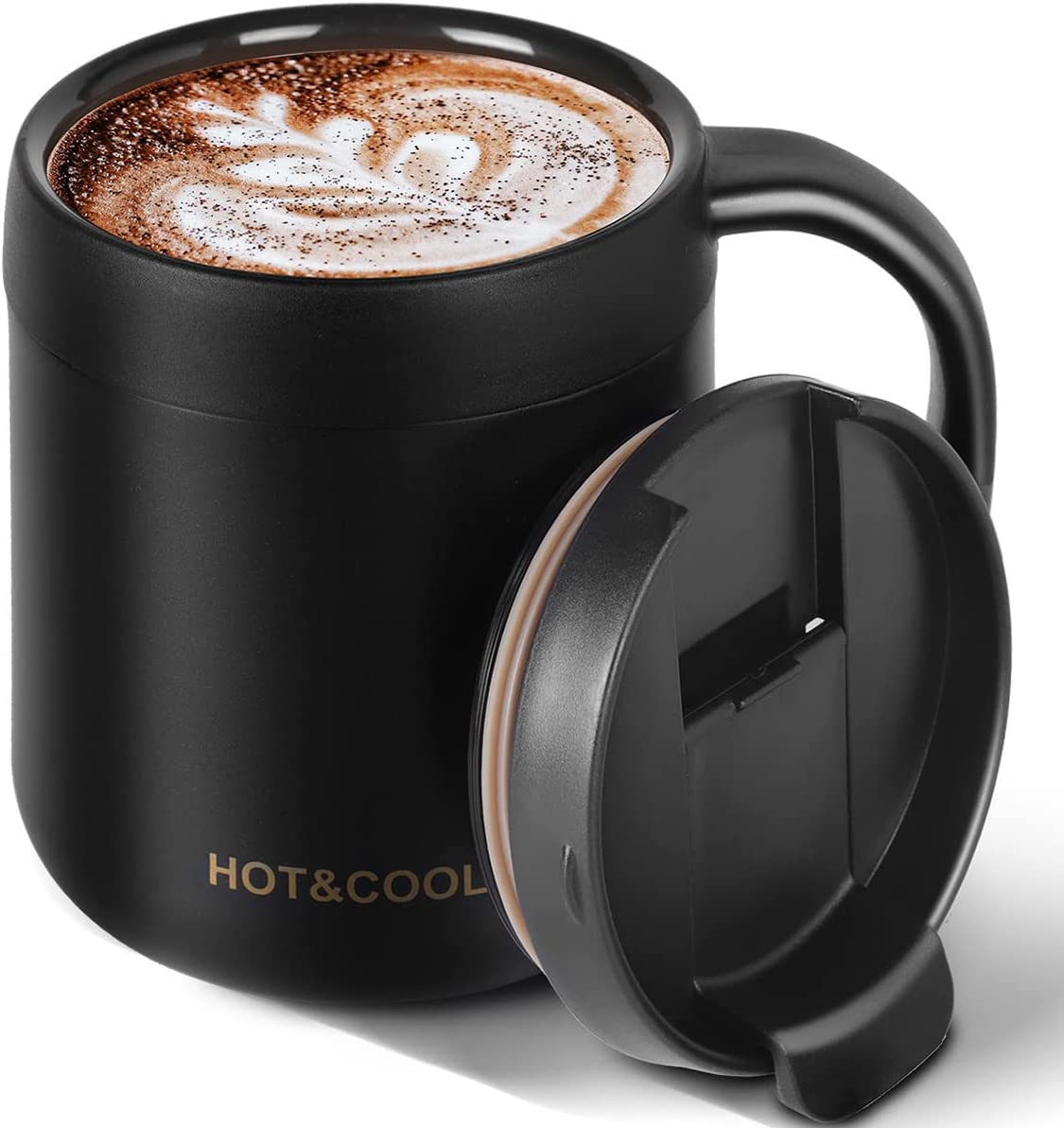 12OZ Reusable Insulated Mug Stainless Steel Coffee Mug with Lip, Black