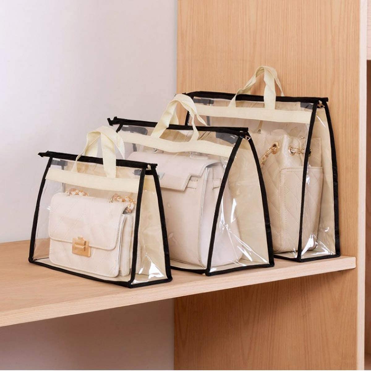 8 Pack Clear with Zipper Storage Bags for Handbags and Purses