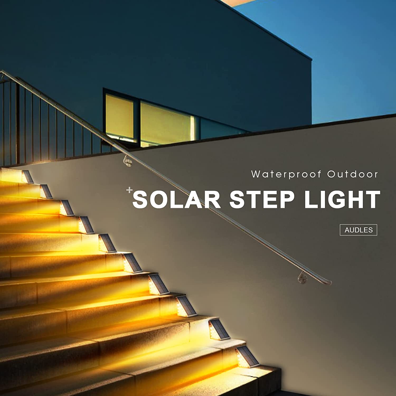 6 Pack LED Solar Step Lights Waterproof Outdoor Stair Lights Warm White Solar Deck Lights