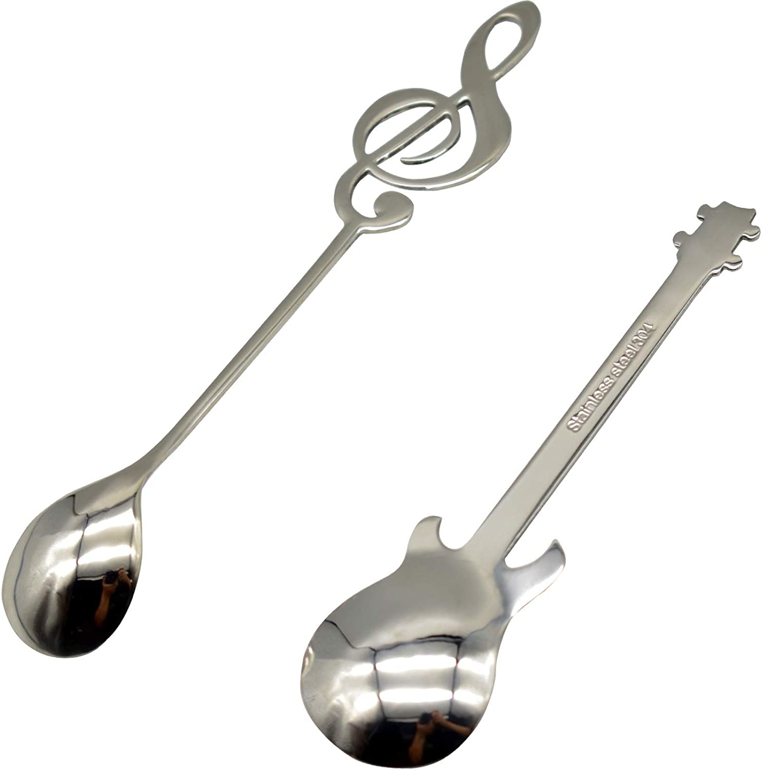 Guitar Music Teaspoon Coffee Drink Mixing Silver Stirring Steel Stainless Set Musical, 6 Pack