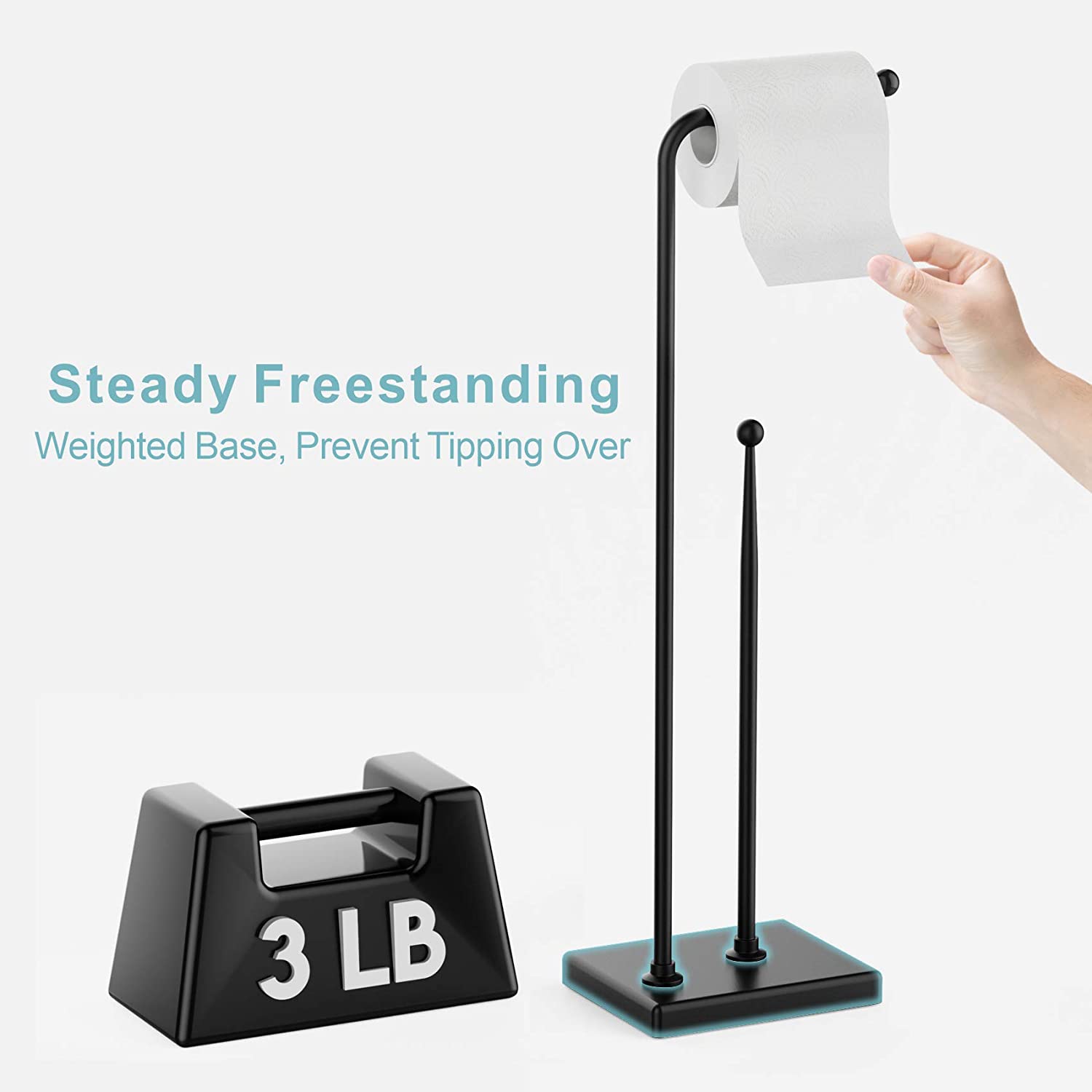 Paper Holder Toilet Stand Bathroom Tissue Roll Standing Dispenser Storage Free Shelf Metal Freestanding Black