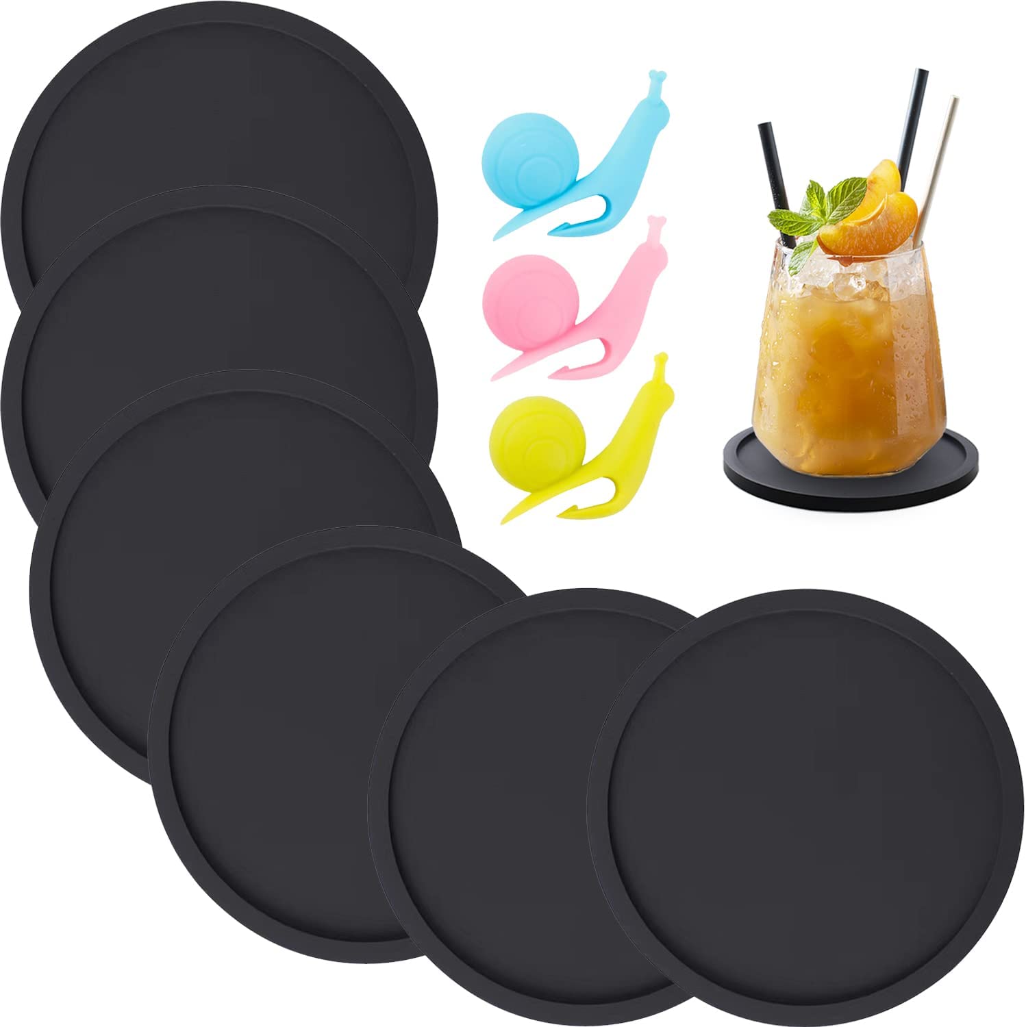 Coasters Silicone Cup Holder, Set of 6, Black