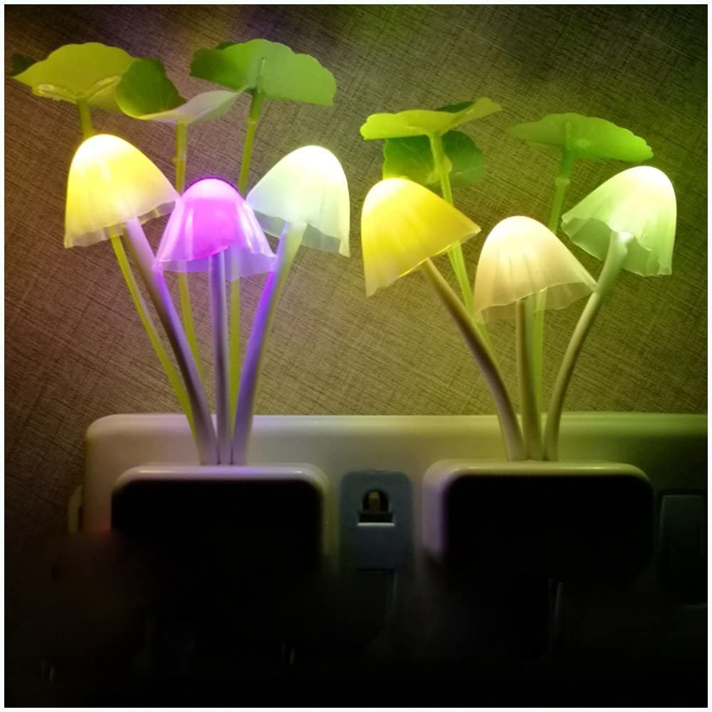 2 Pack Night Sensor Led Light Plug-In Lamp Wall Mushroom Lights Decor Dawn Dusk Home Lamps Kitchen Plug Hallway