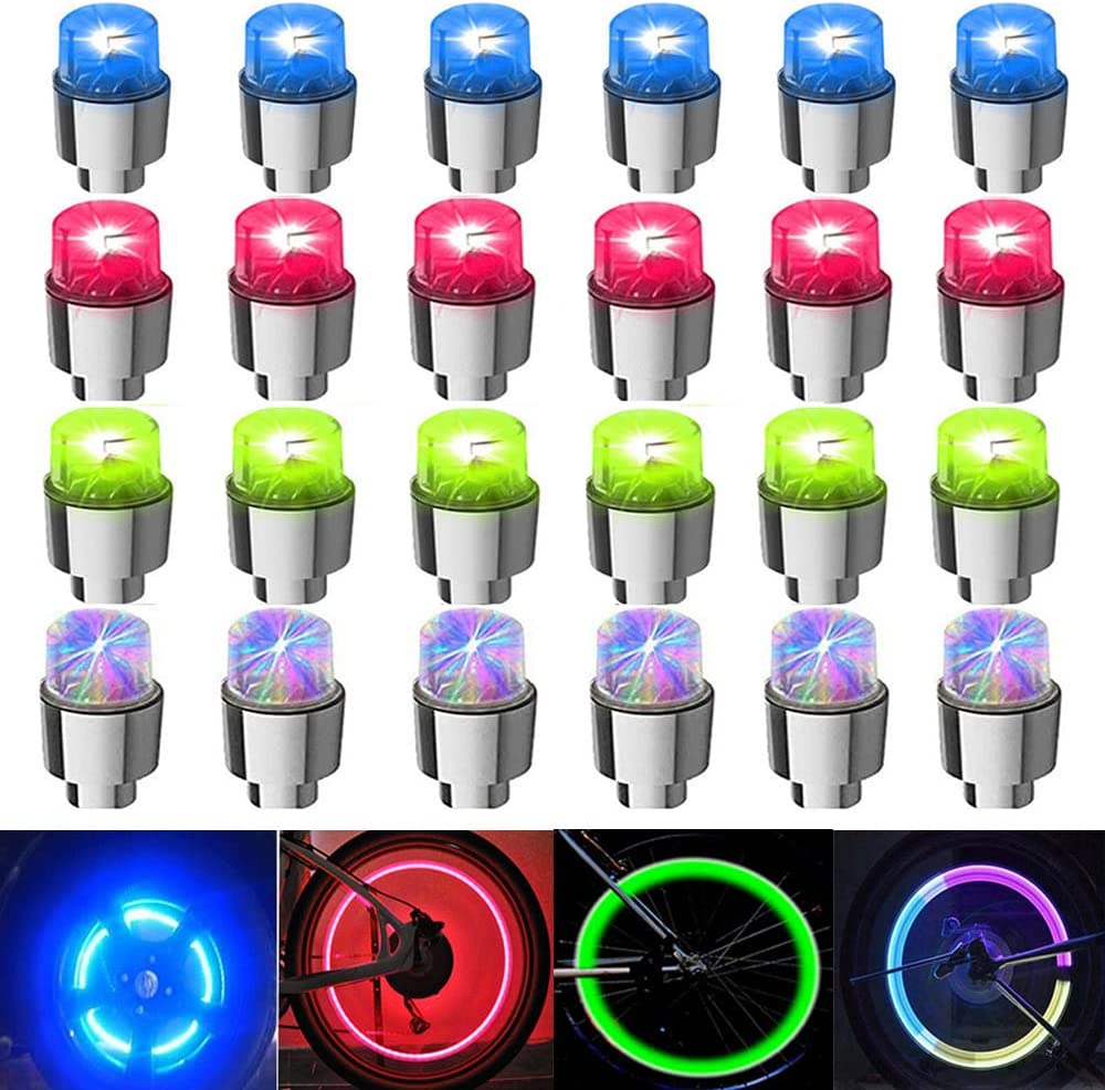 24 Piece Bicycle Bike Wheel LED Spoke Light Cycling Lights Rim Tire String Waterproof Valve Lamp 32 Signal Tires (Mixed)