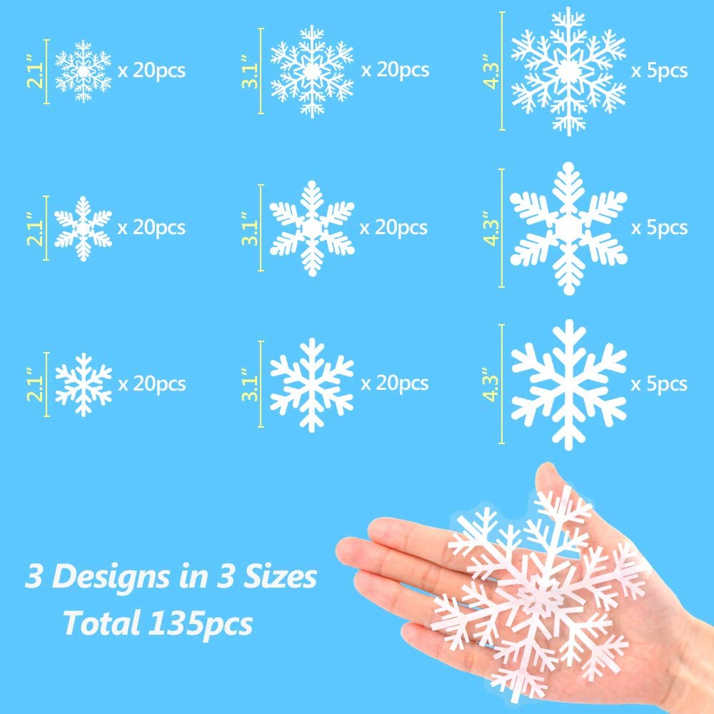 135 Pieces Window Christmas Clings Snowflakes Decals Stickers Decorations Pcs Snowflake Static