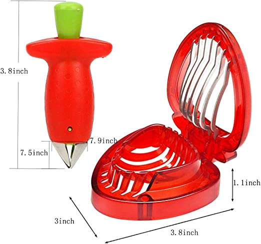 Strawberry Stem Remover and Slicer, Stainless Steel Blade Kitchen Tool