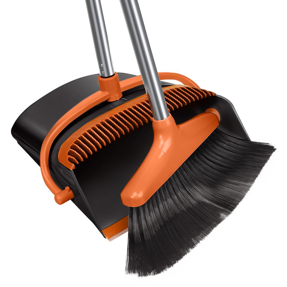 Broom and Dustpan Set with Removable Handle for Cleaning Indoor Home (Black Orange)