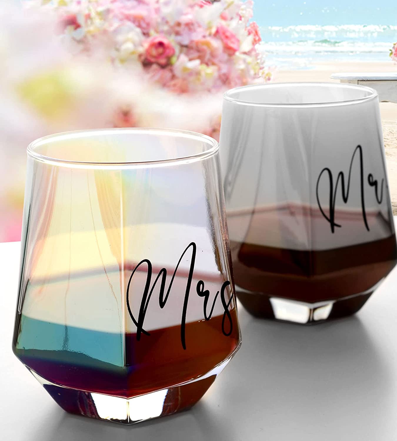 Mrs. Mr. Wine Glass Set for Valentines Gifts Weddings