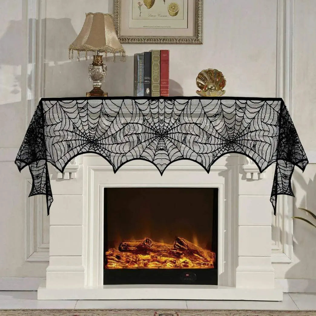 36 pcs Halloween Decorations for Halloween Party Tablecloth Runner Black Lace Round Spider Scary 3D Bat