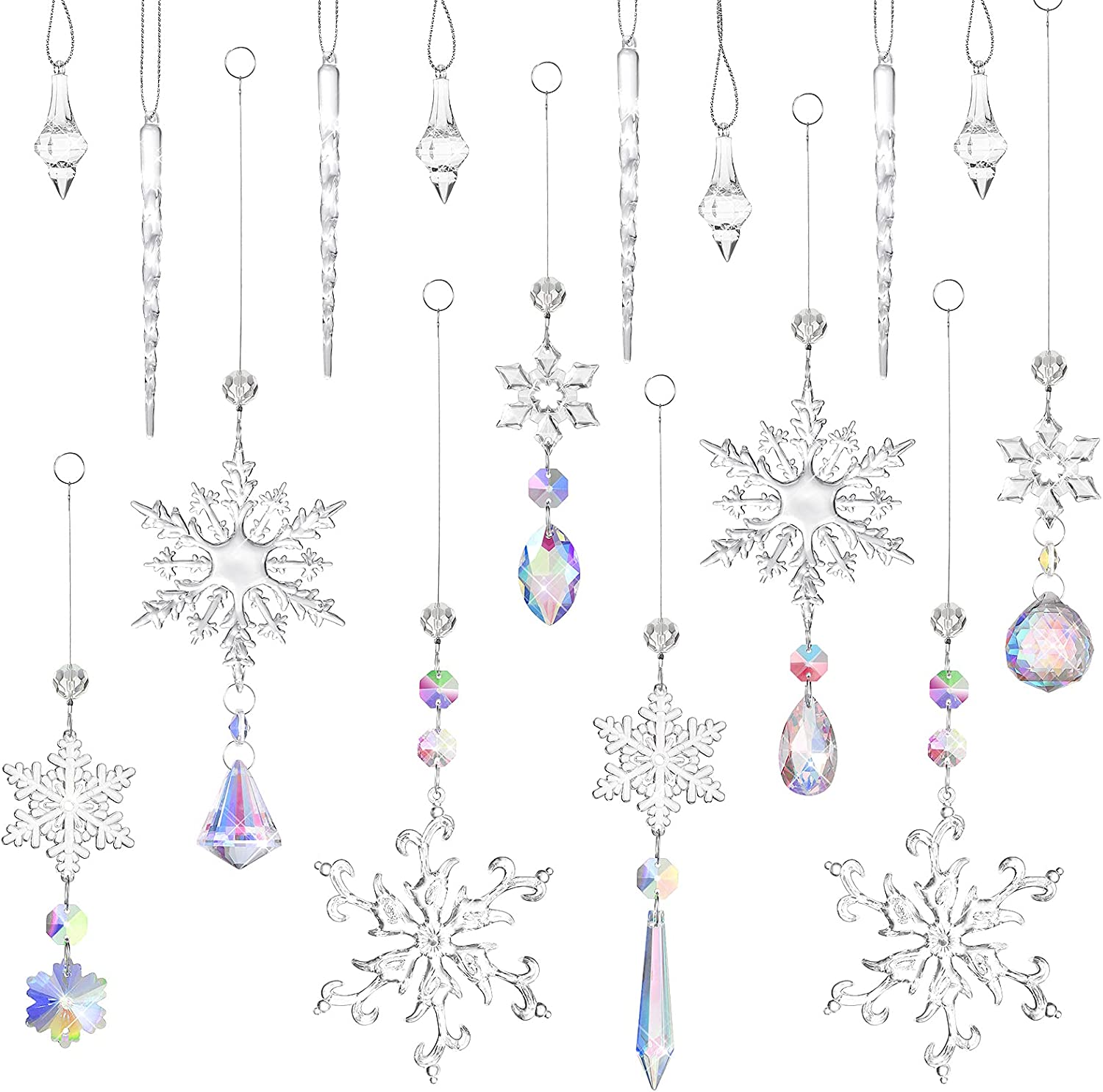 Christmas Acrylic Snowflake Icicles Decoration 16 Pieces Snowflake Ornament Sets