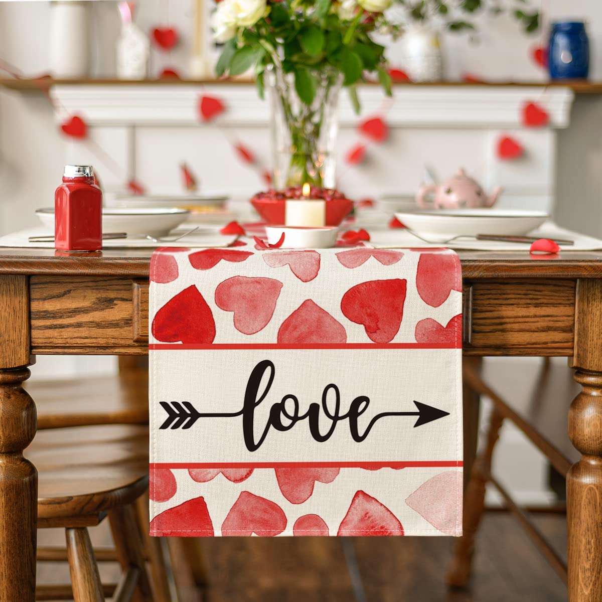 Valentine's Day Heart Love Table Runner - 13" x 72" Perfect for Home Decor & Outdoor Parties