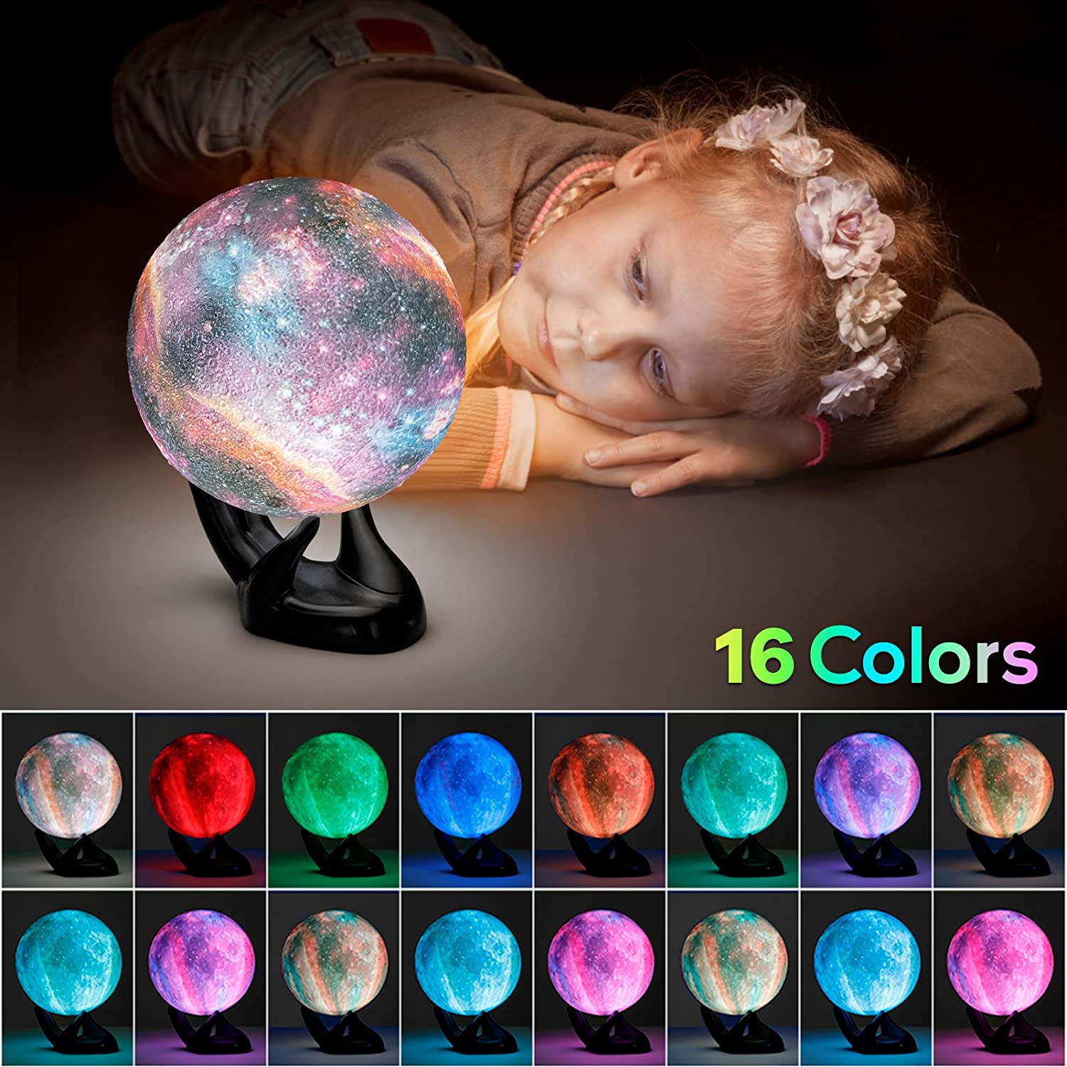 7.1" LED Lamp Light Moon Night, Remote & Touch Control Brightness