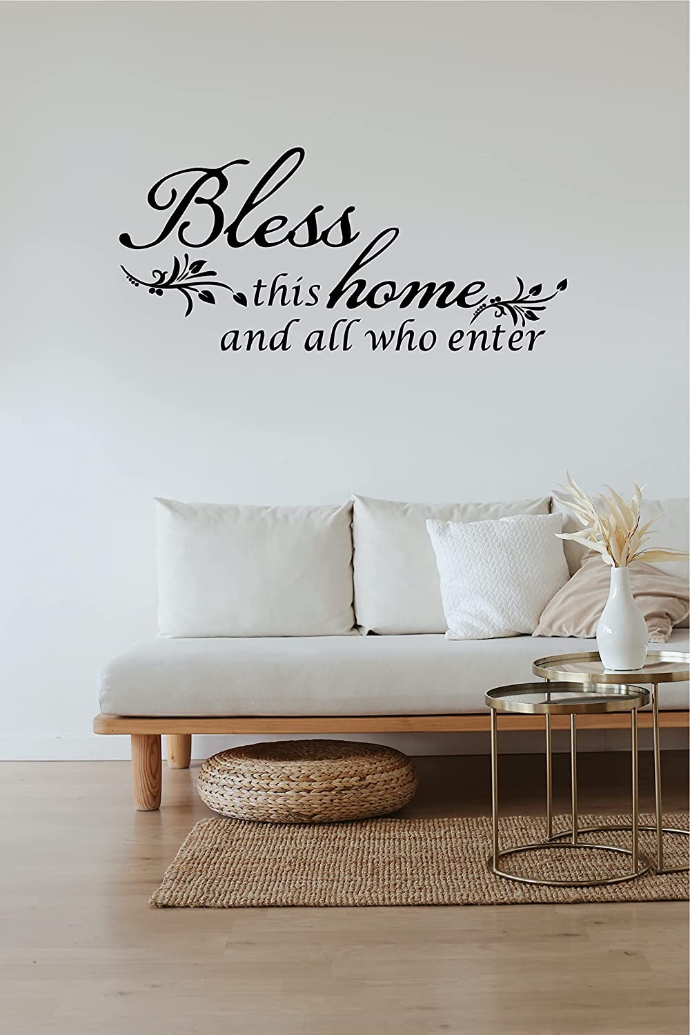 BLESS THIS HOME AND ALL WHO ENTER - Wall Decal Home Sticker Room Wallpaper Mural Art Vinyl Bedroom