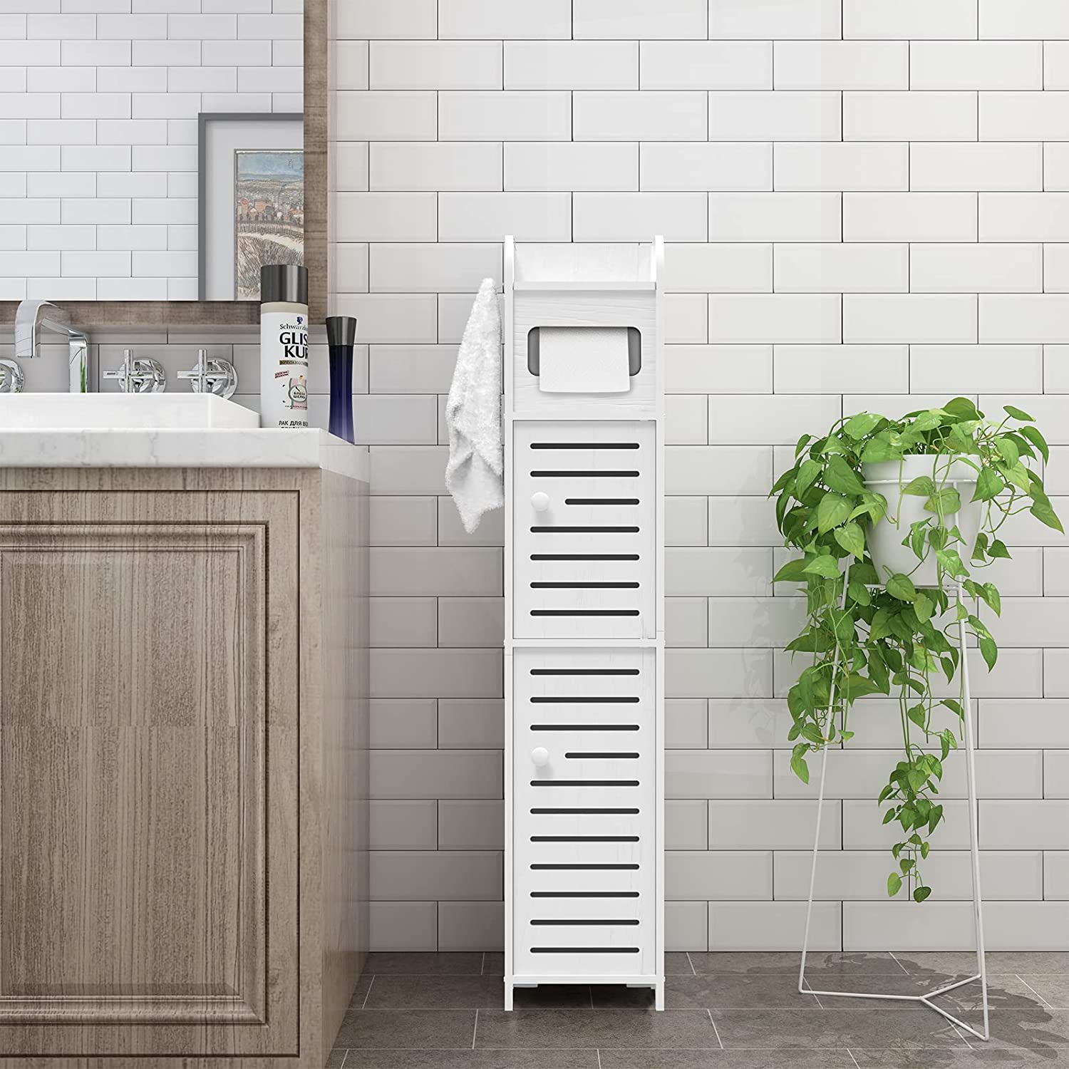 Cabinet Storage Bathroom Wall Organizer with 2 Doors and 2 Shelves (White)