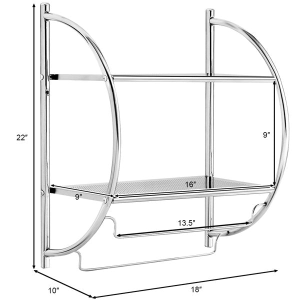 2 Tier Wall Mount Bathroom Shelf Organizer Shower Rack Towel Bar