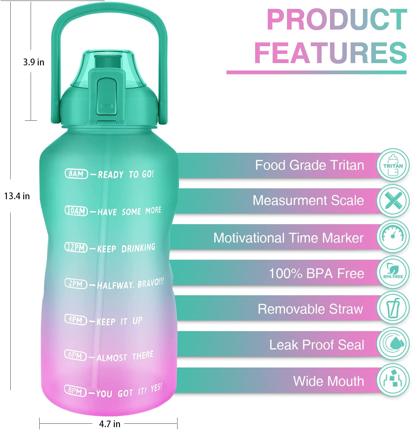 64oz Bottle Water Motivational with Time Marker (Blue/Purple Gradient)