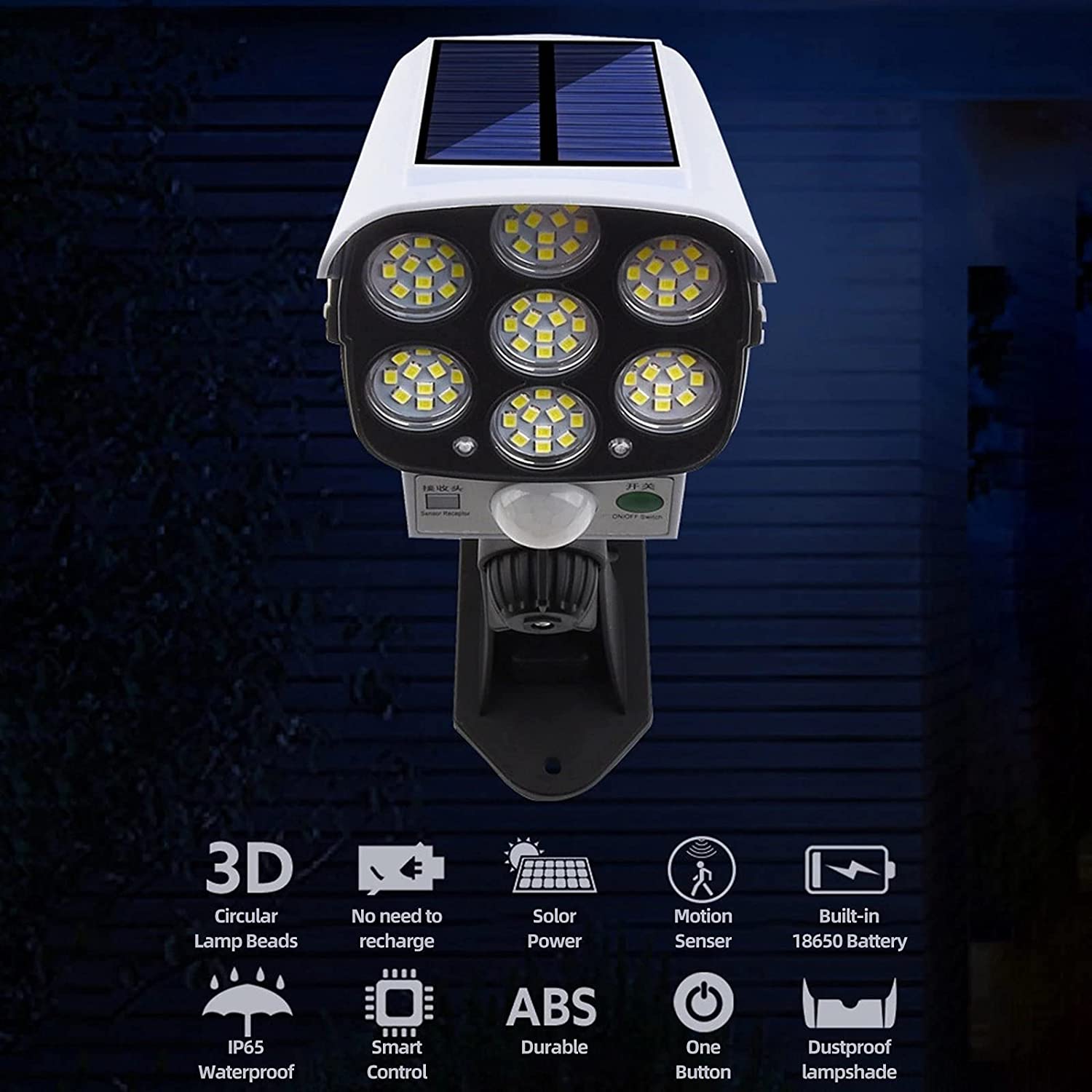 Solar Sensor Motion Outdoor Led Light Lamp Wall Security Garden Street Power Lights 2000 Lumens 77 LEDs Spotlight with Remote