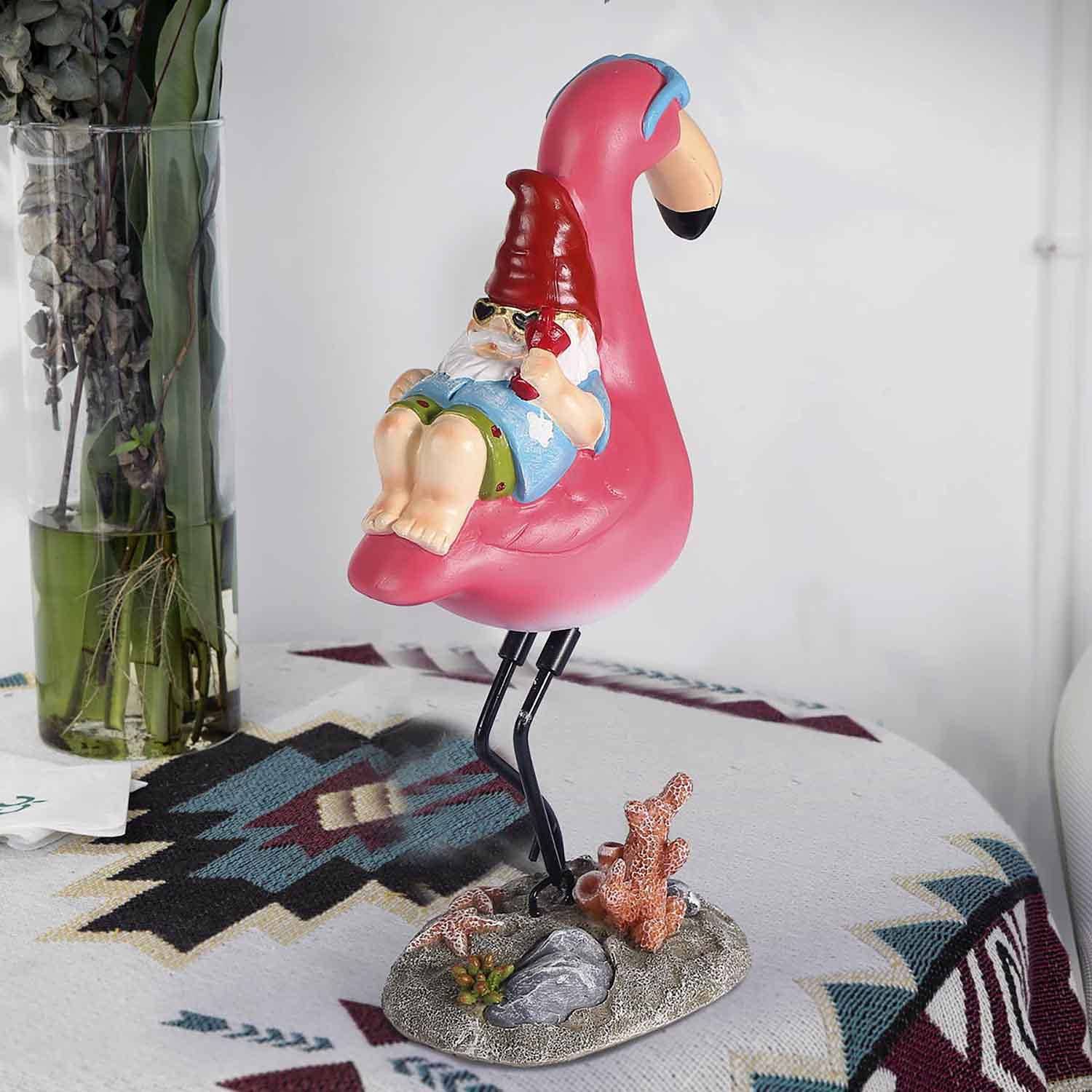 Gnome Garden Flamingo Statue Funny Figurines Resin Reclining Figurine