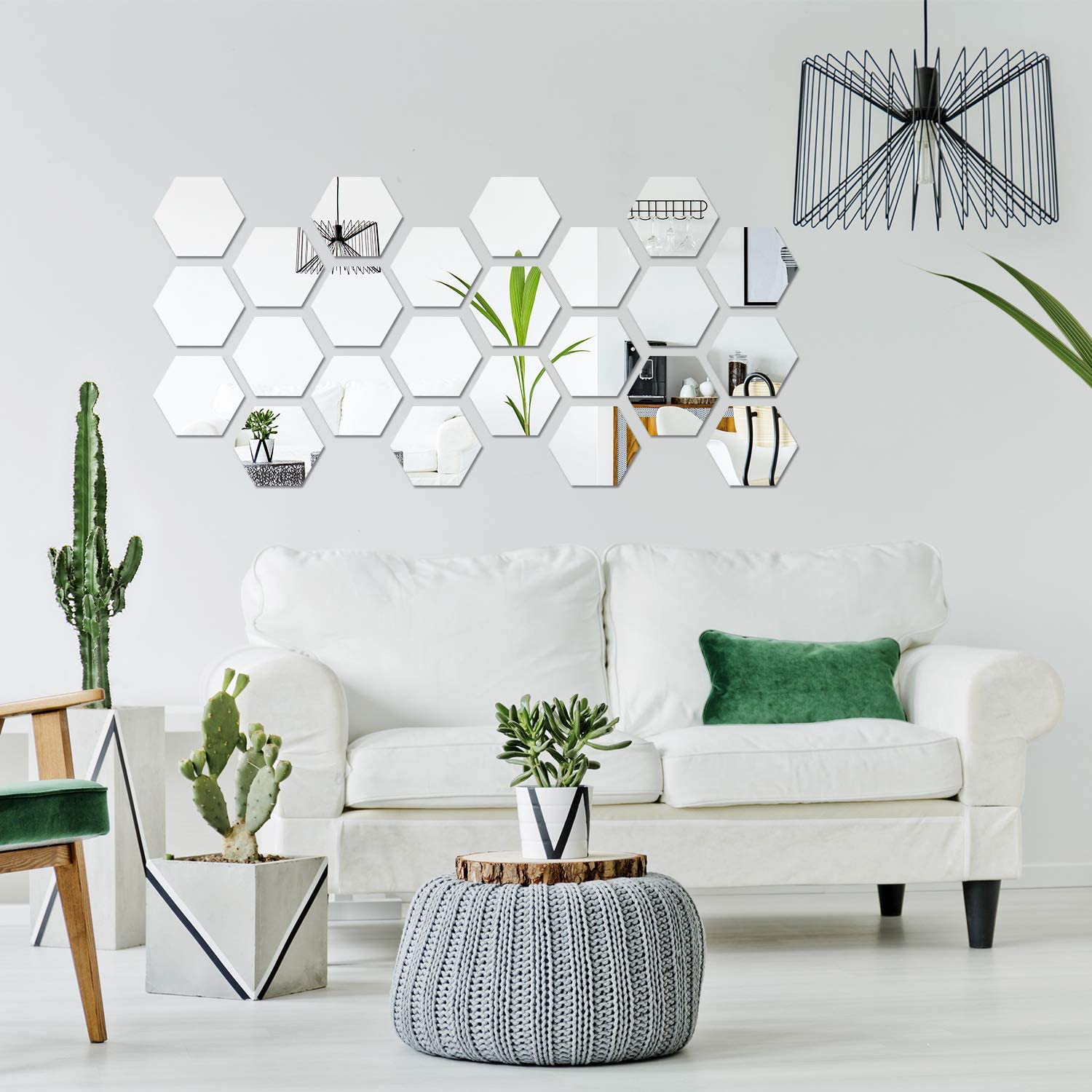 32 Pieces Sticker Decal Removable Sticker Acrylic Hexagon Wall Mirror Decal for Home