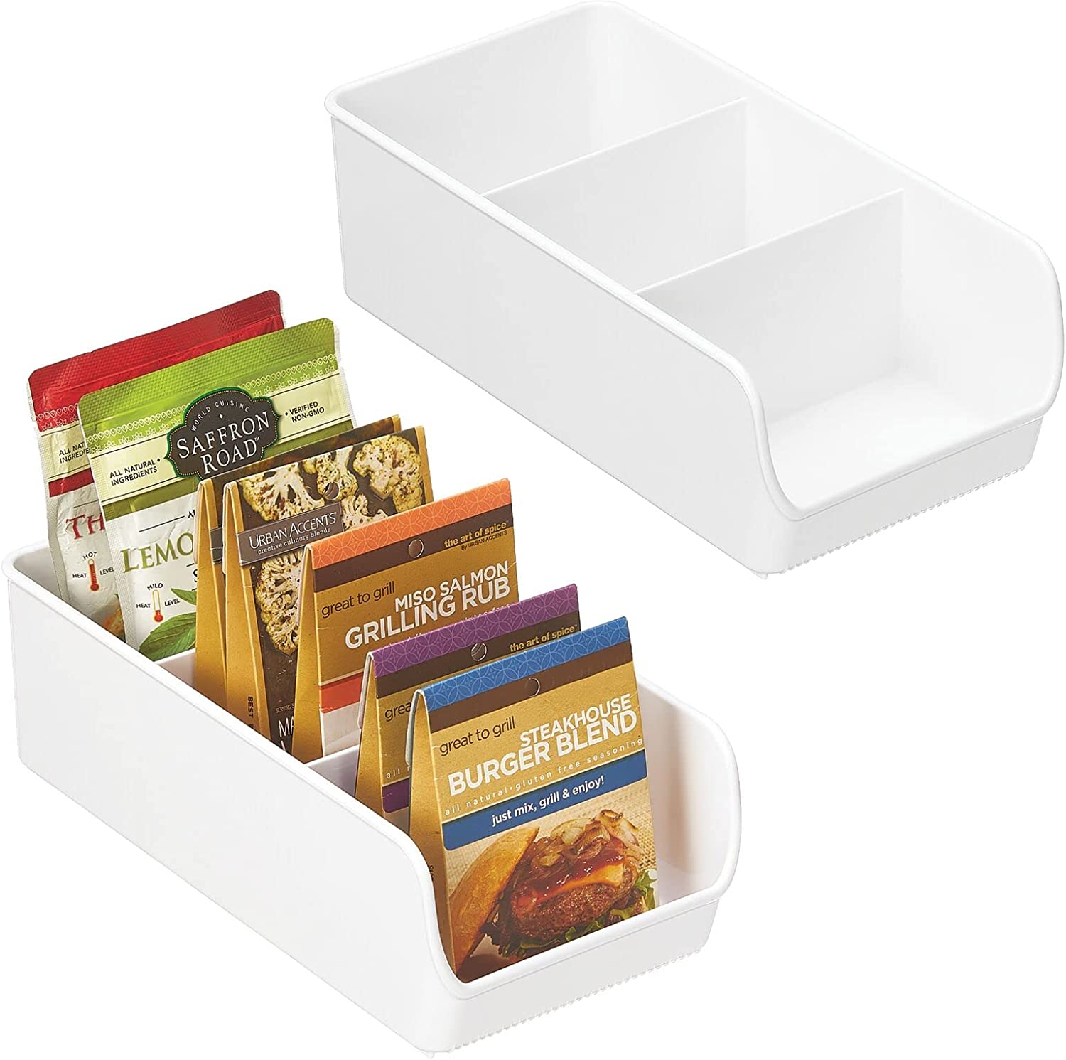 3- Compartment Plastic Food Storage Bin Organizer, 2 Pack, White