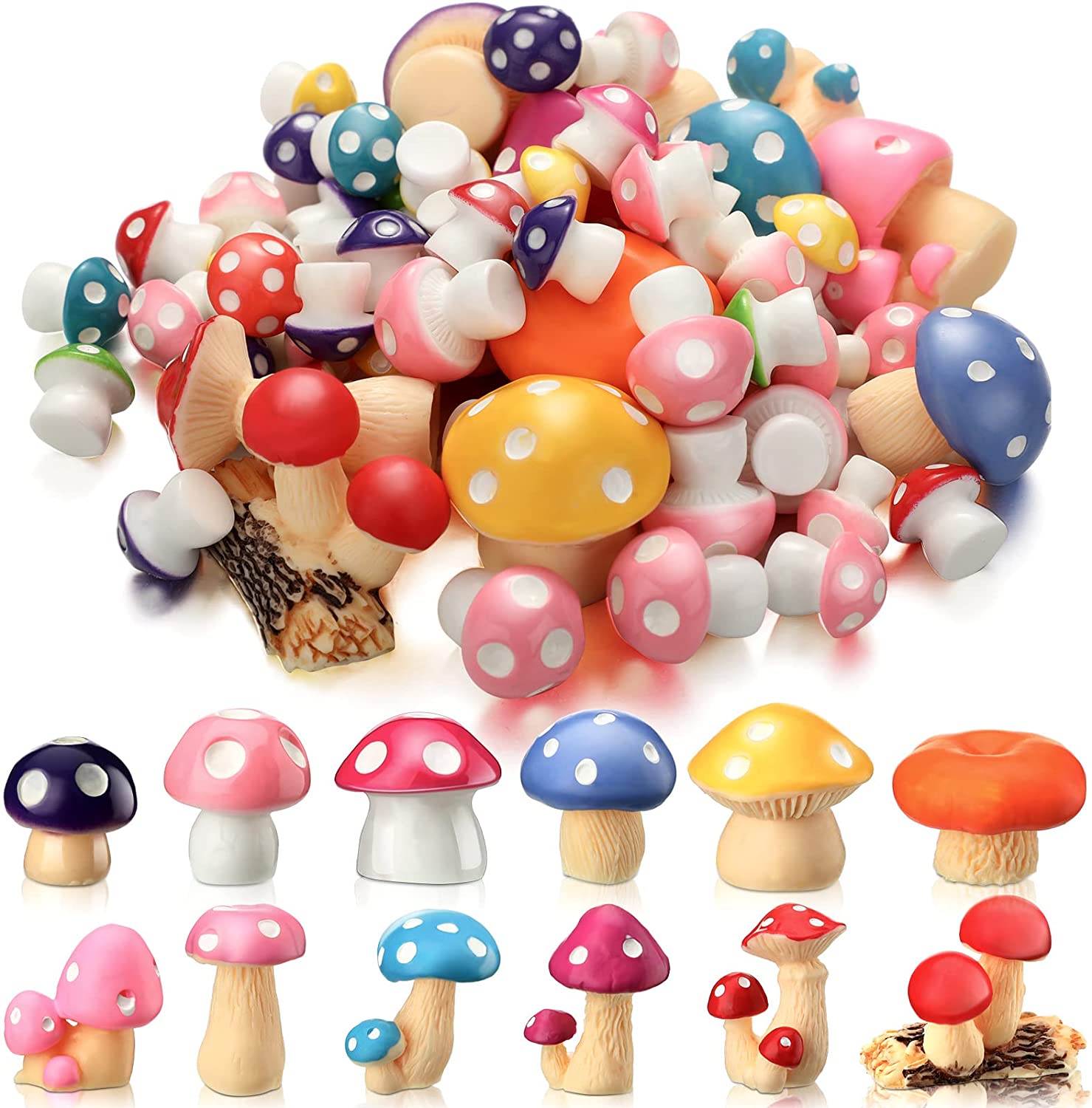 Garden Fairy Mushroom Miniature Décor, 120 Pieces (Multicolor)