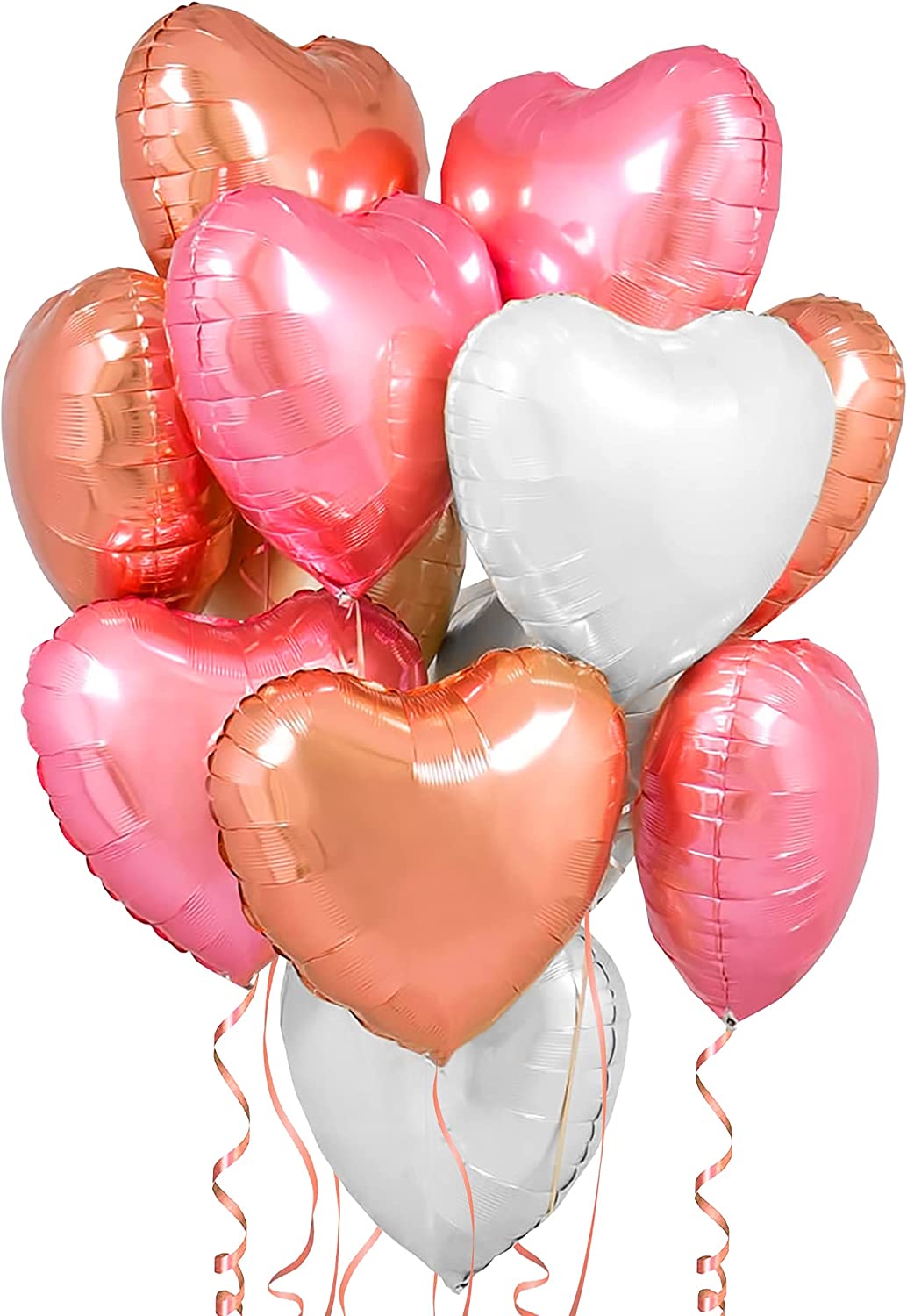 Heart Shaped Balloons Pack of 12 Metallic Rose Gold and Pink Heart Balloons