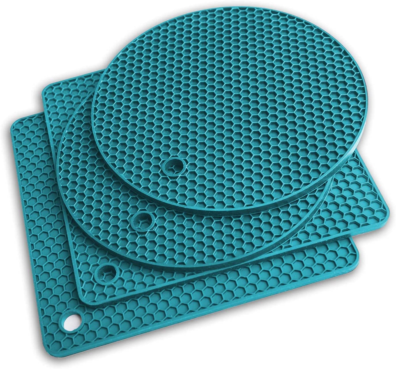 4 Pieces Non-Slip Durable Pot Holders Drying Mat Kitchen Tools (Turqouise)