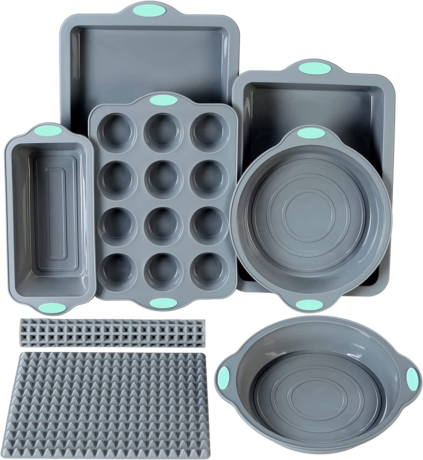 8 in 1 Baking Silicone Set Mat Pan with Metal Reinforced Frame, Light Grey