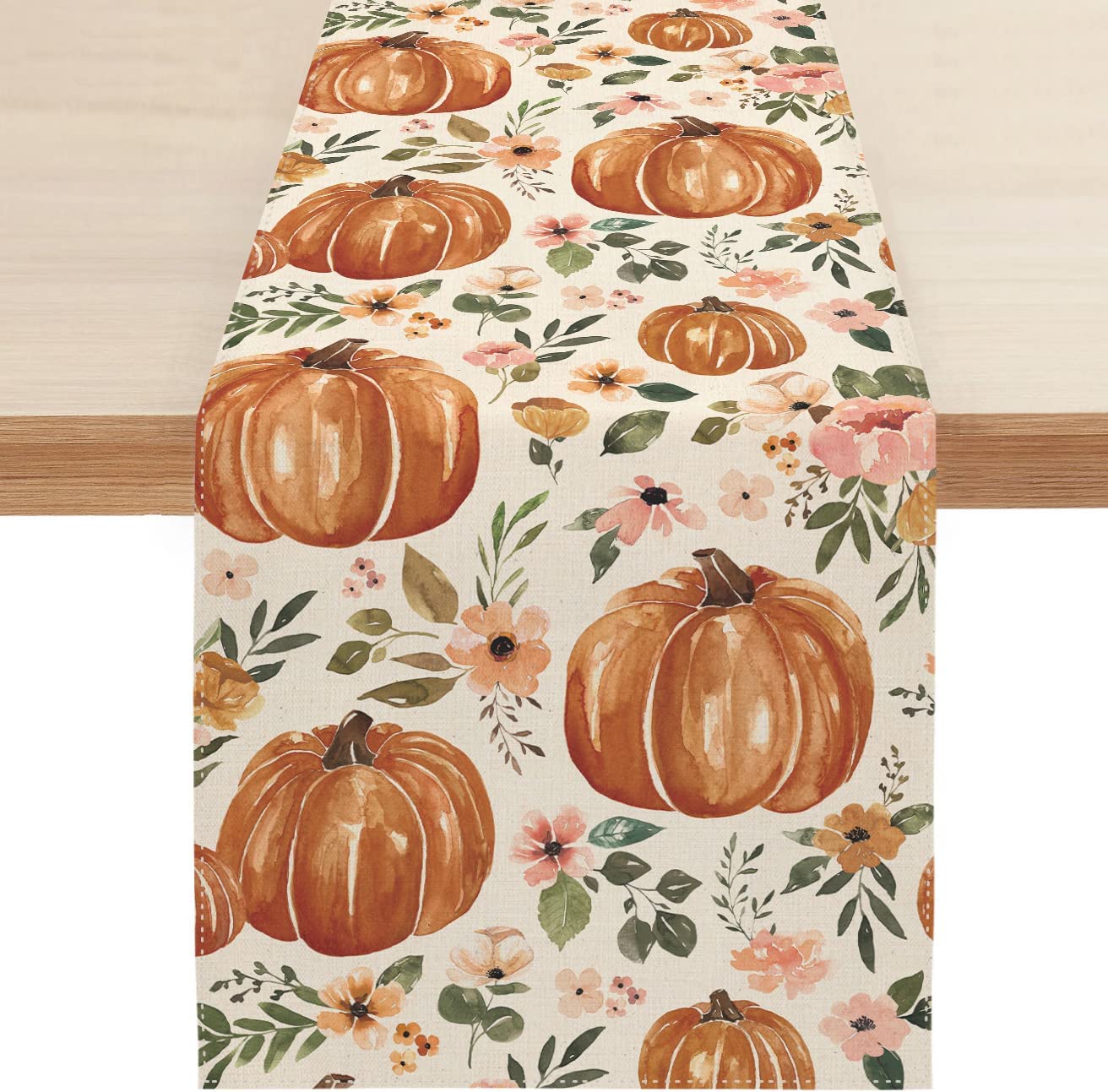 13 x 72 Inches Pumpkin Table Runner Floral Table Runners