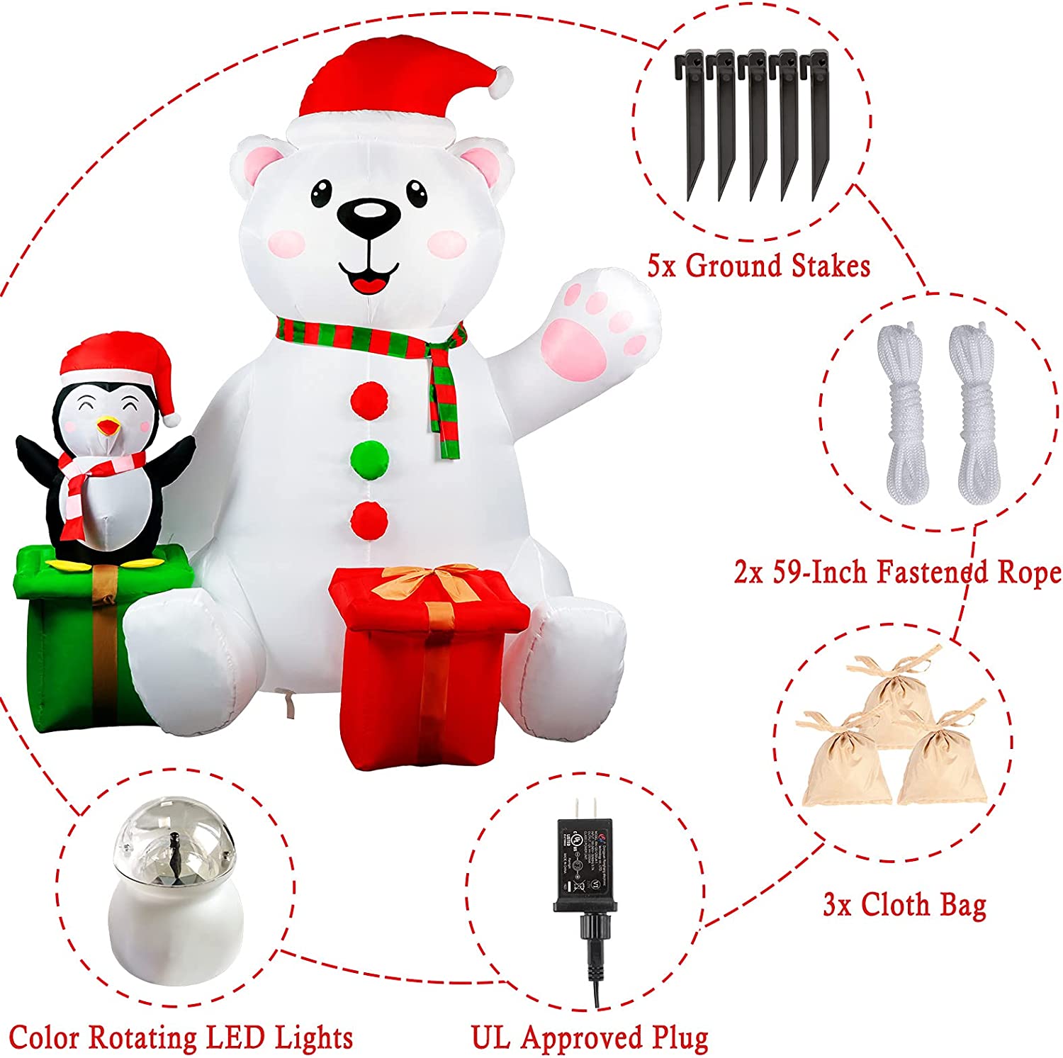 6 Ft LED Light Up Polar Bear Christmas Outdoor Decorations Inflatables