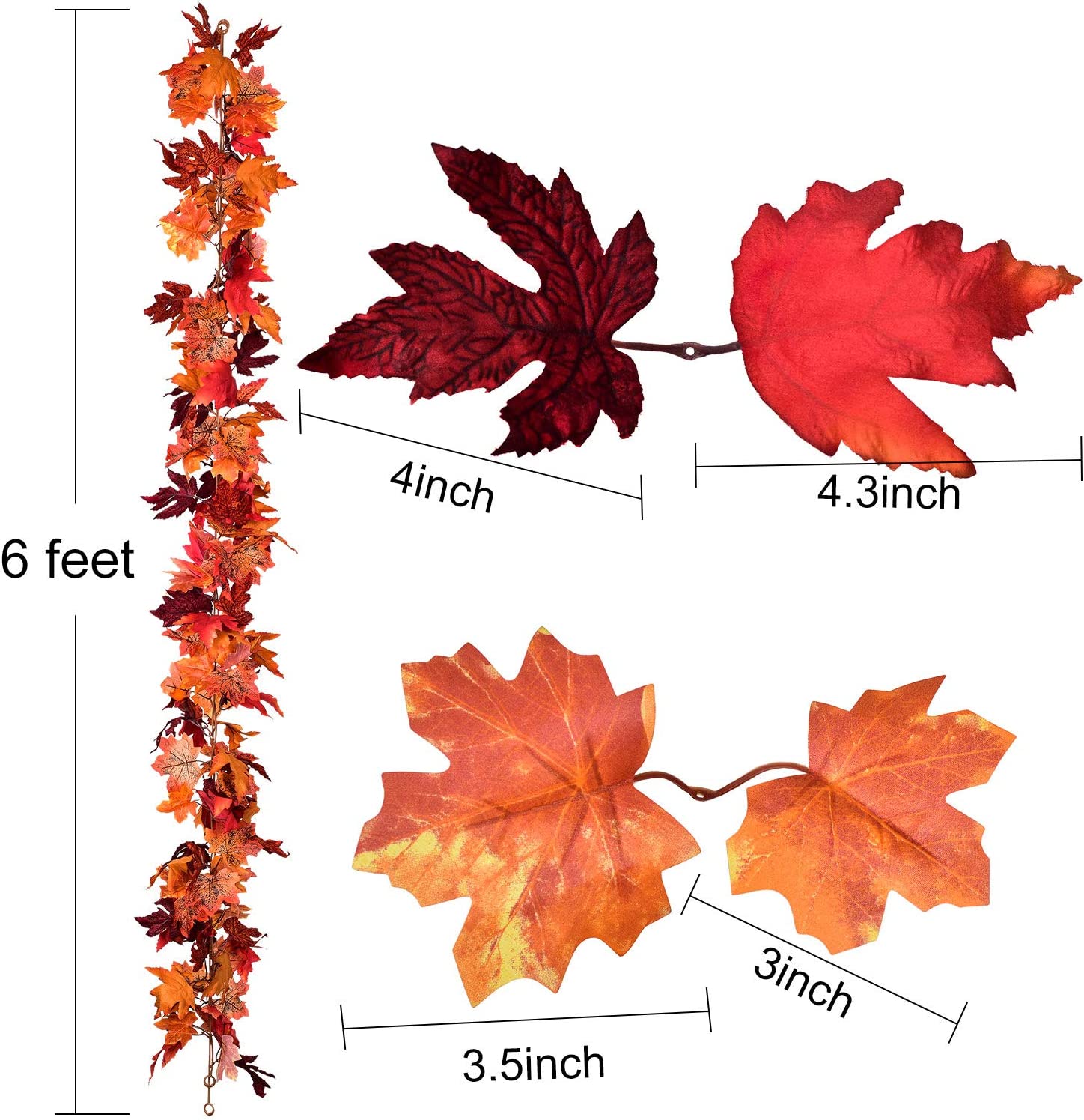 2 Pack Hanging Decor Fall Artificial Maple Leaf Garland Autumn Decor for Home, Thanksgiving Party Decor