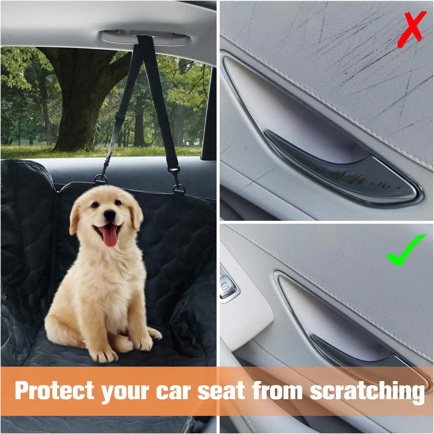 Dog Car Seat Cover for Back Seat, 100% Waterproof Car Seat Cover for Dogs with Mesh Window, Black