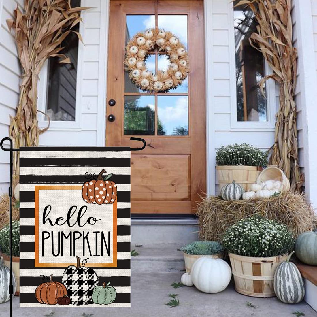 Fall Flag Hello Garden Pumpkin Sided Double Autumn 12" x 18"