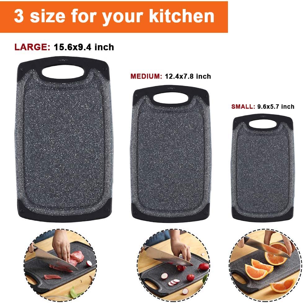 Kitchen Chopping Cutting Board Set of 3, Black