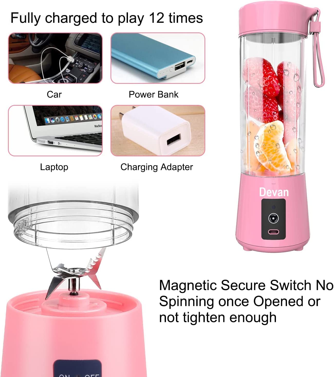 Rechargeable Personal Blender Mini Shakes Shaker (Pink)