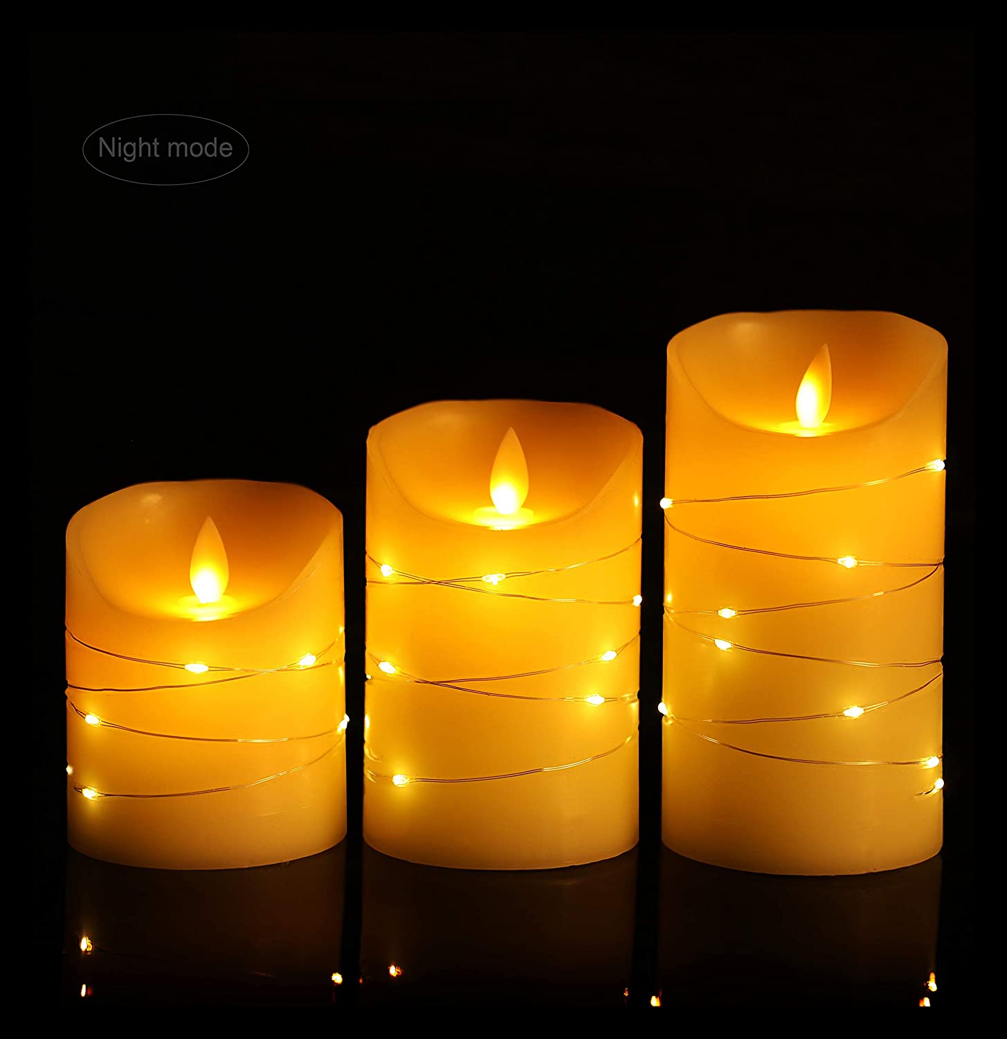 3 Piece LED Candle, with 10-Key Remote Control, 24-Hour Timer Function, Dancing Flame, Real Wax, Battery-Powered (Ivory White