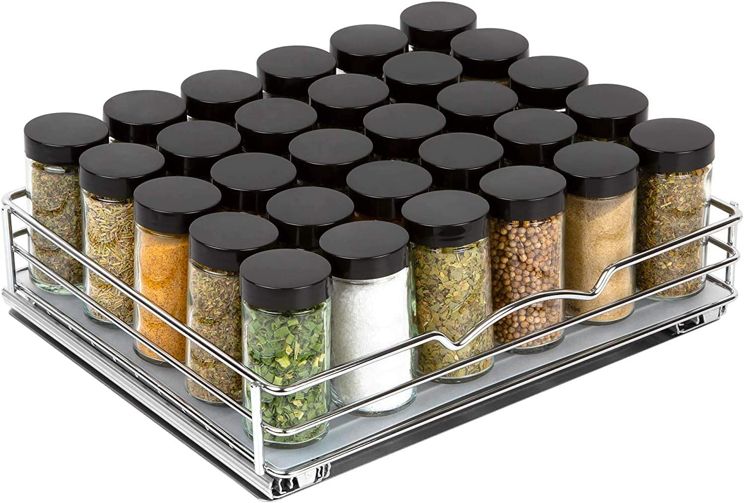 Chrome Pull Out Spice Rack Organizer for Cabinet Heavy Duty for Upper Kitchen Cabinets and Pantry Closet