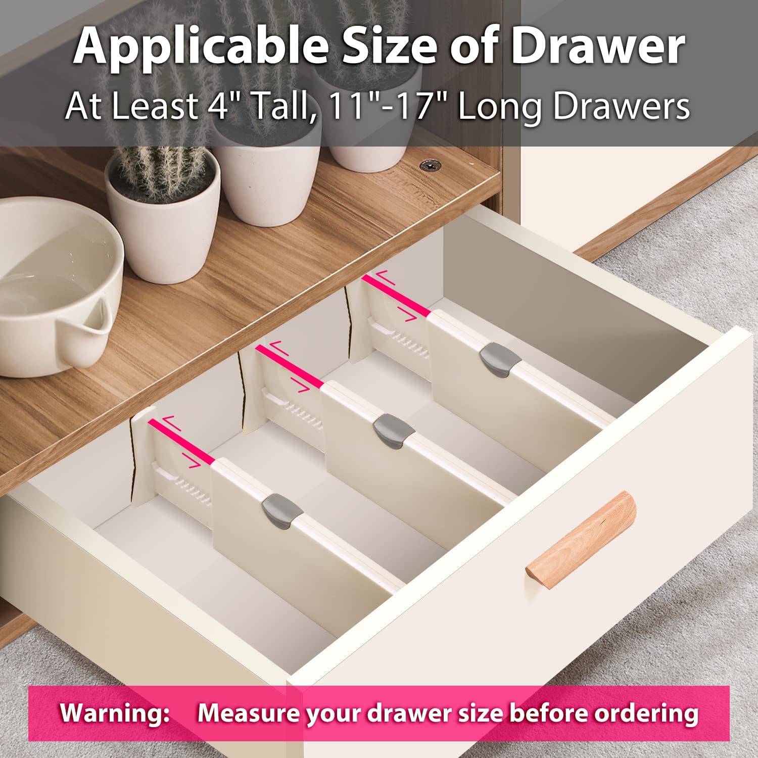 4" High Drawer Dividers Organizer Adjustable Expandable Organizers 11-17" 5 Pack