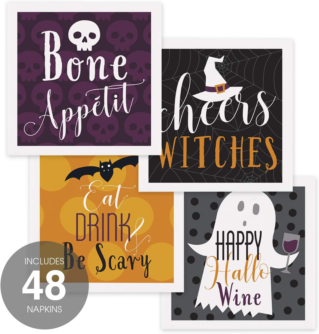 Halloween Cocktail Napkins 8 Beverage Napkins 3 Ply Halloween Party 4 3/4" x 4 3/4" Napkins