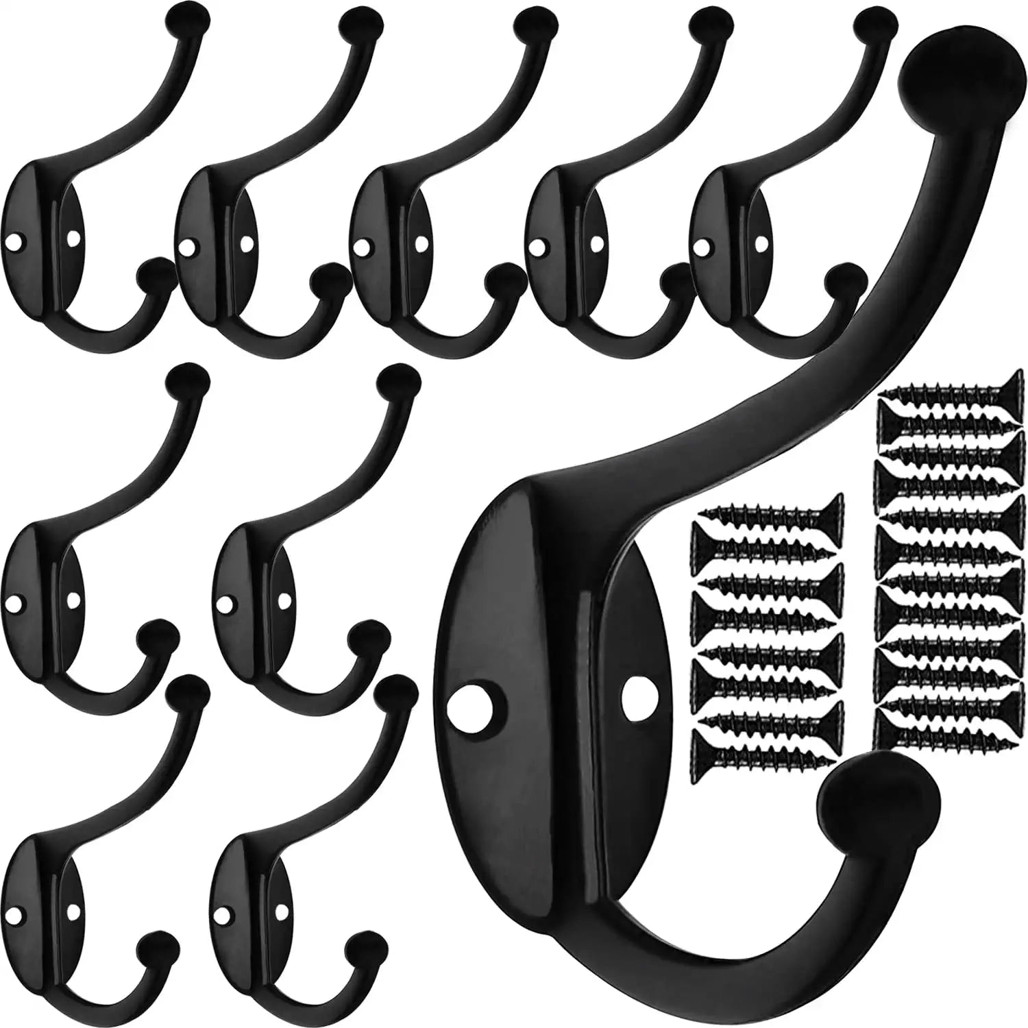 10 Pcs Black Coat Hooks Hardware Towel Hooks for Hanging Coats Double No Rust