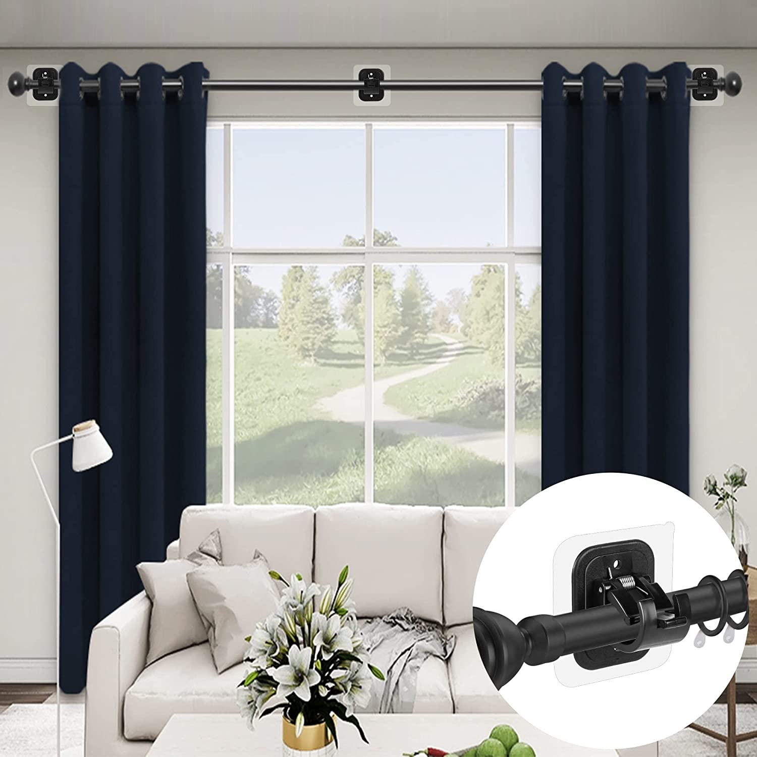 Black Rod Curtain Holder Brackets Holders, No Drilling Nail Free, 10 Pieces