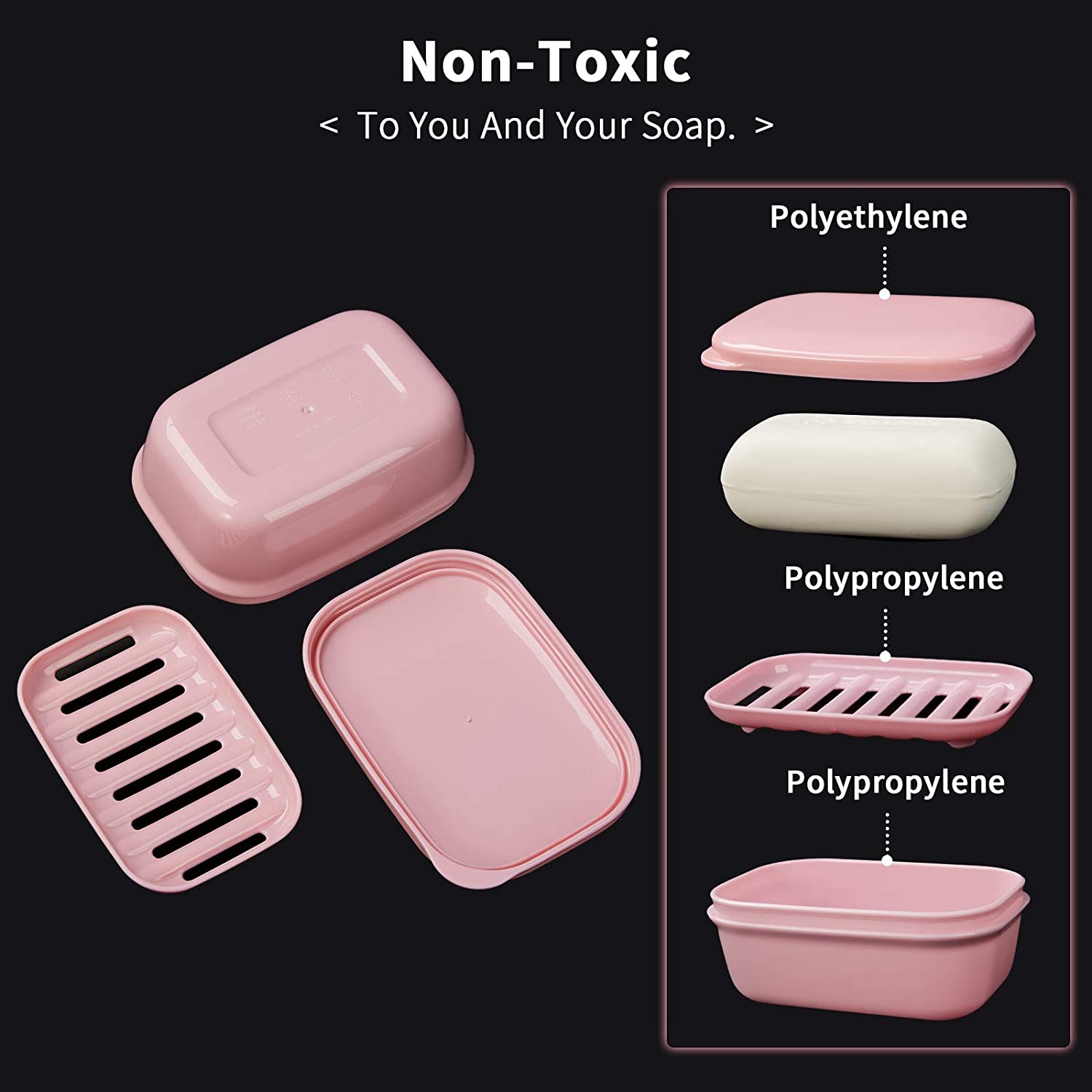 Soap Lid Container Portable Dish Pack Bar Soap Box Holder (Pink)