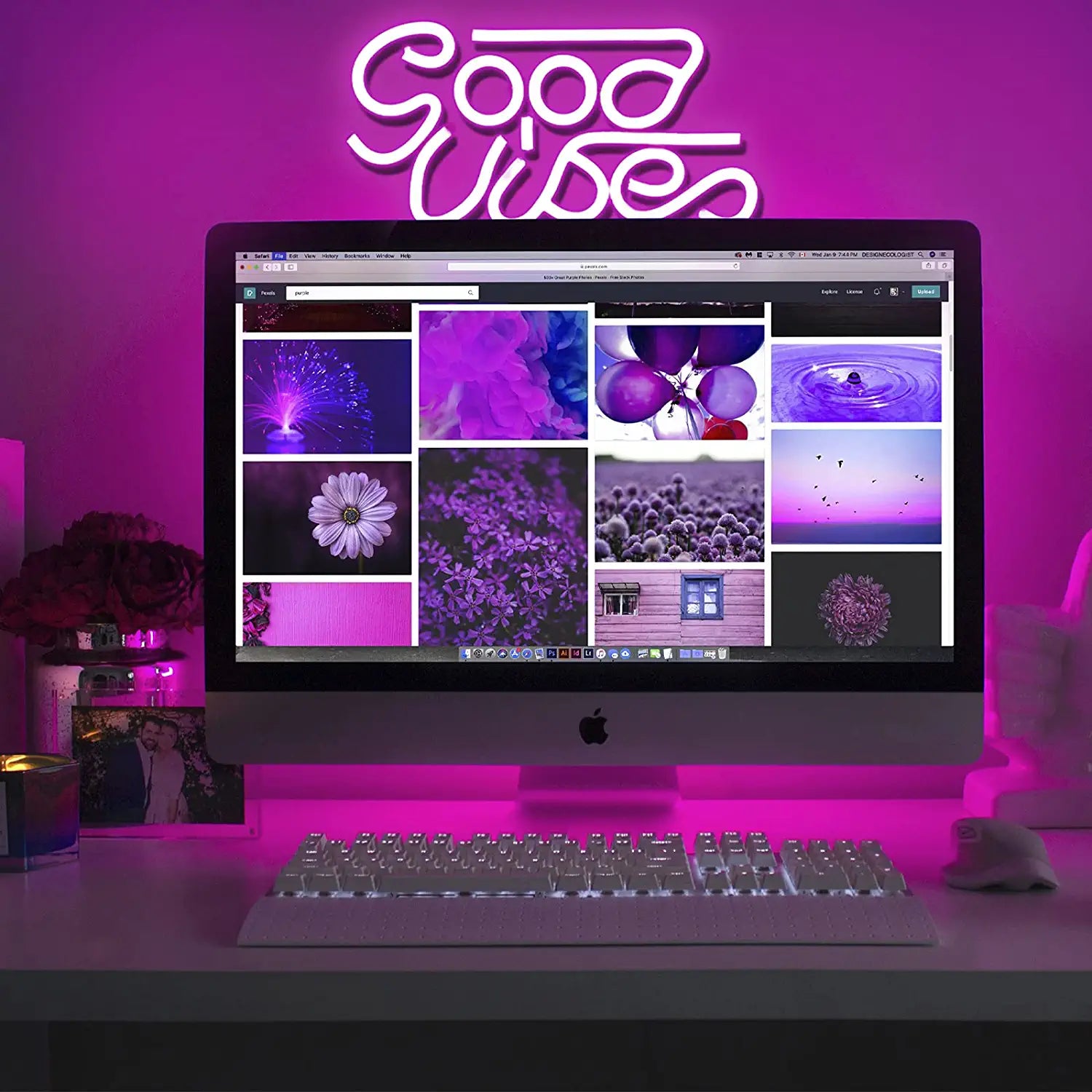 Good Vibes Neon Sign for Wall Decor, Pink LED Neon Lights for Bedroom USB Powered with Switch 13x7, Cool Room Decoration