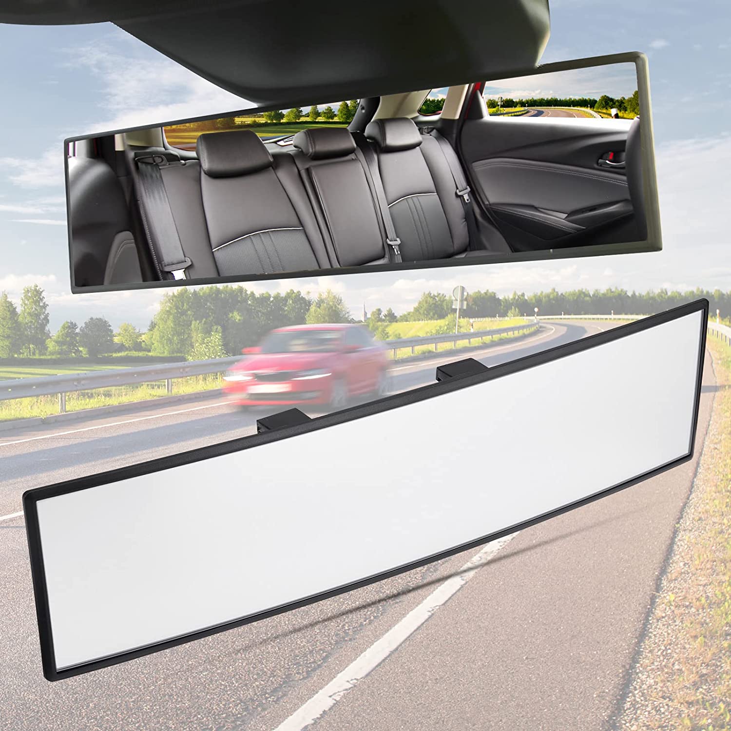 Universal Rear View Mirror 11.81" Inch Clip-on Panoramic Convex Rearview Mirror for Car SUV Trucks - Clear