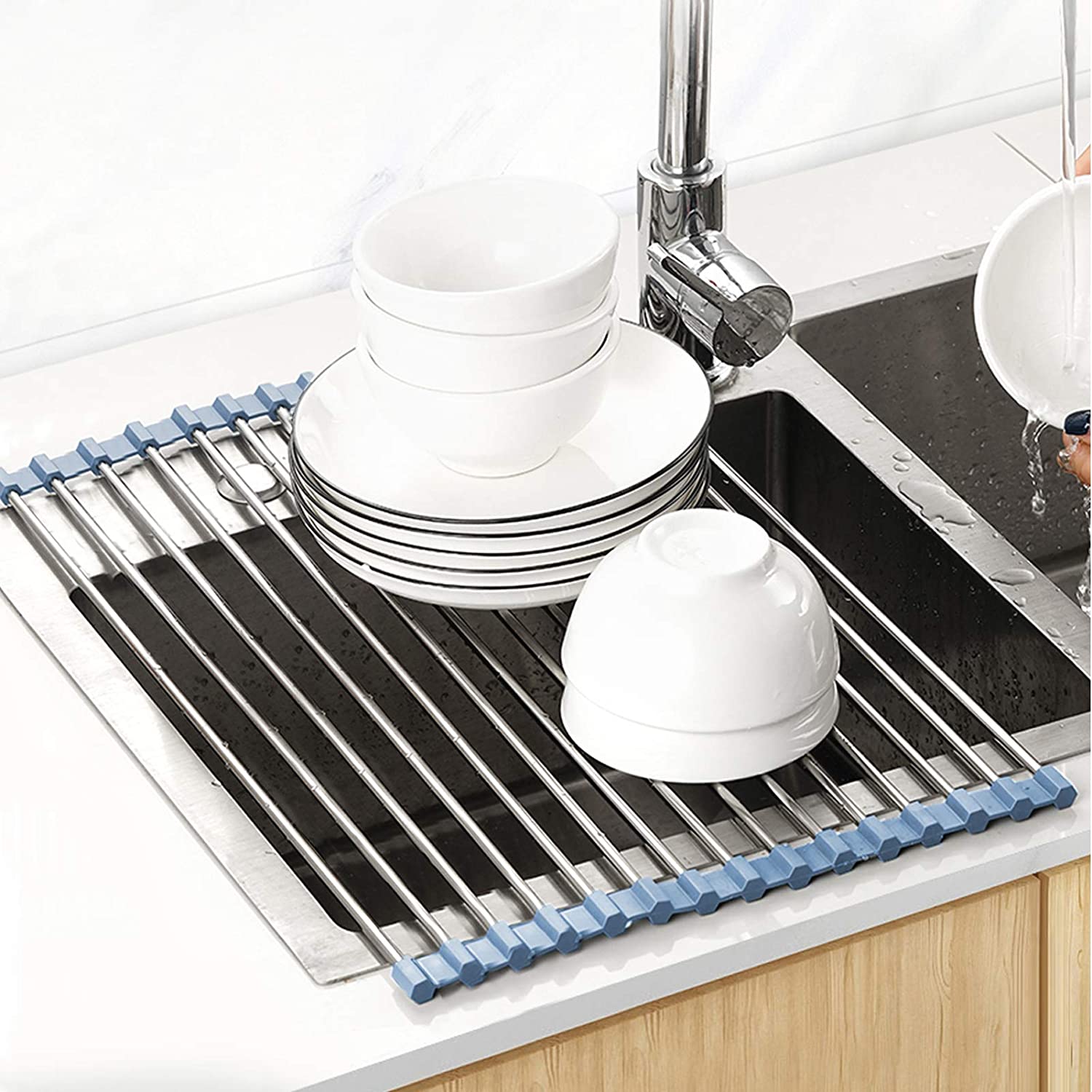 Foldable Dish Drainer Over The Sink Dish Drying Rack Gray (17.5''x11.8'')