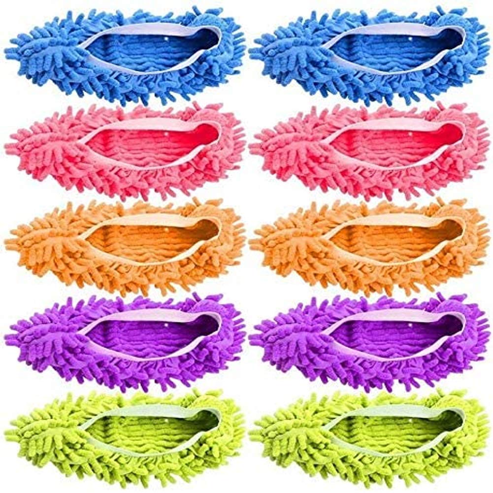 5 Pairs Mop Slippers Shoes Cleaning Floor Microfiber Dust Mopping Lazy Polishing House Socks Detachable Cover Multicolor