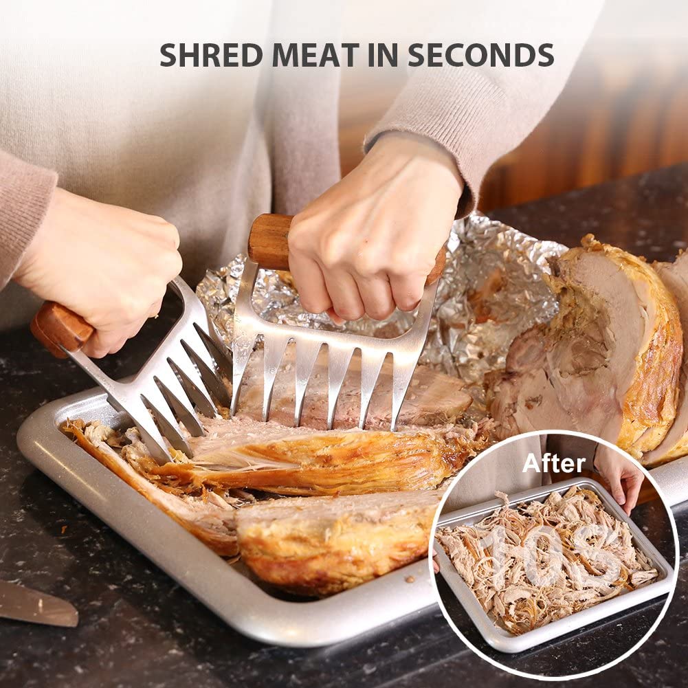 Meat Claws Shredder Metal Shredding Stainless Steel with Wooden Handle for Shredding