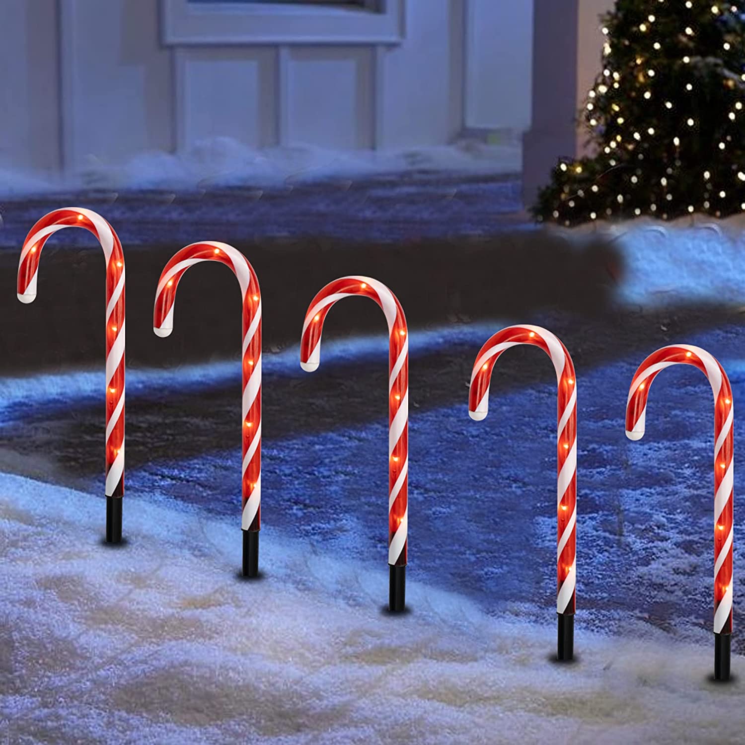 16" Christmas Candy Cane Decoration for Outdoor Liner with 72 Warm White Lights Holiday Decoration