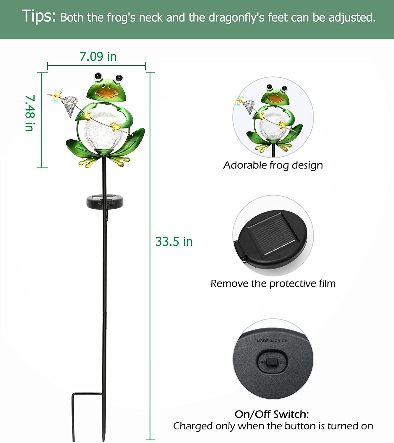 Waterproof Frog Solar Lights Outdoor for Garden, 1 Pack Solar Powered Warm White LED Light